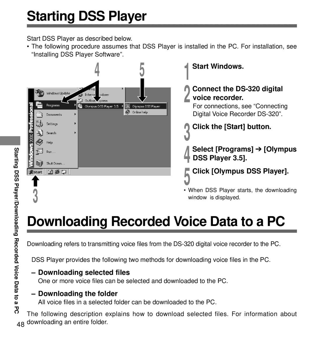 Olympus DS-320 manual Starting DSS Player 