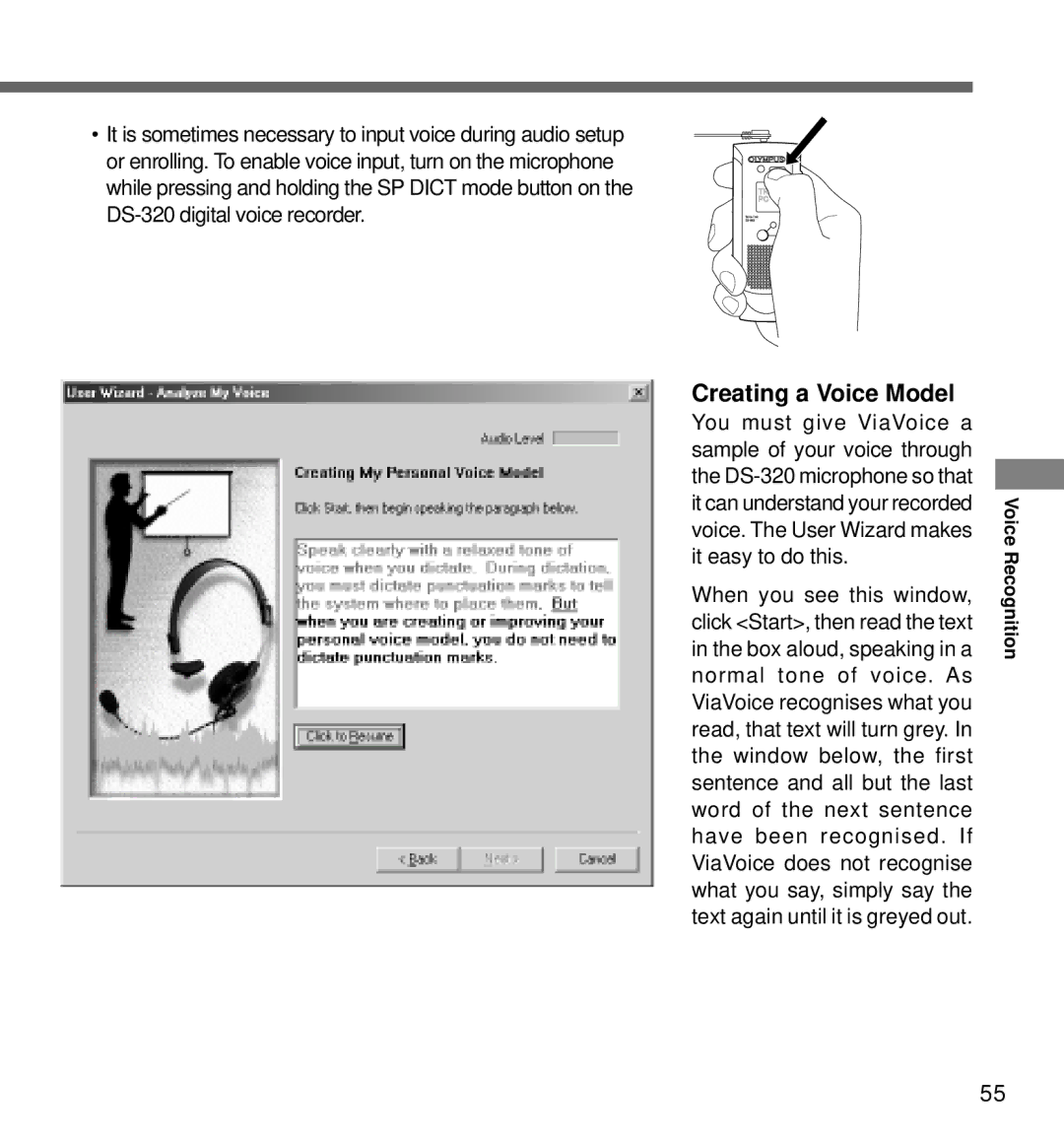 Olympus DS-320 manual Creating a Voice Model 