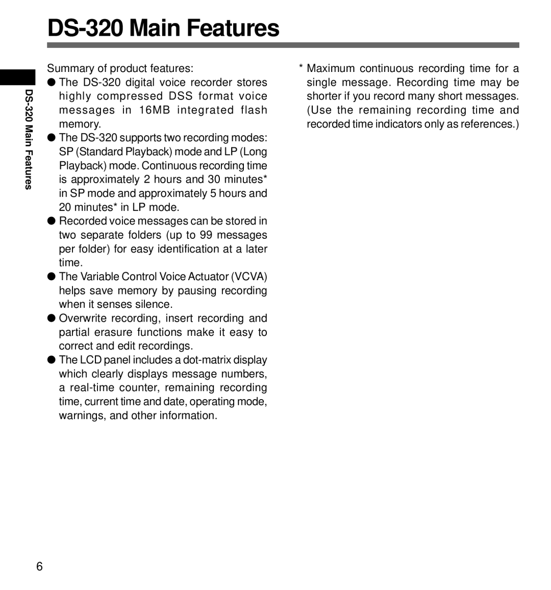 Olympus manual DS-320 Main Features 