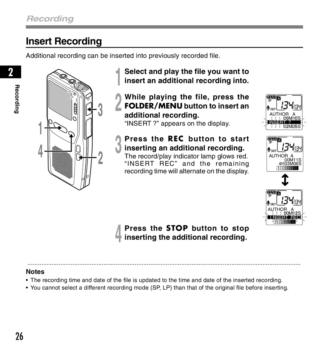 Olympus DS-3300 manual Insert Recording 