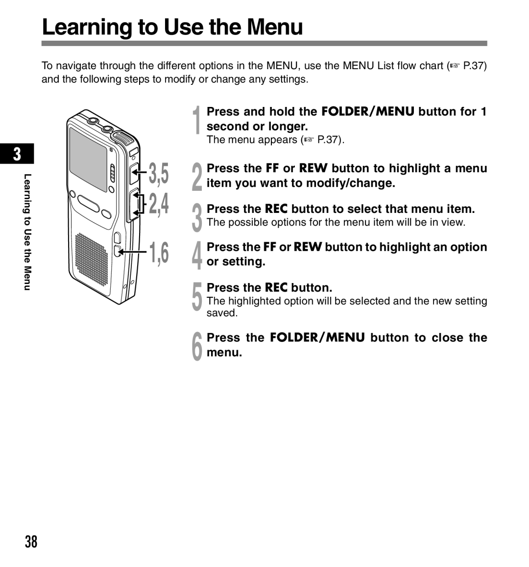 Olympus DS-3300 manual Learning to Use the Menu, Learning to Use Menu 