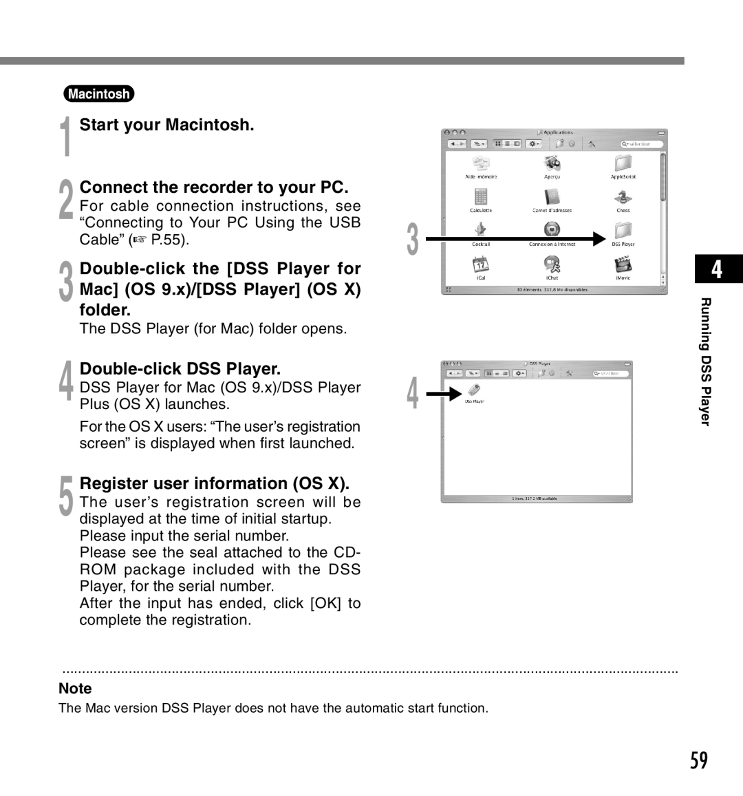 Olympus DS-3300 manual Start your Macintosh Connect the recorder to your PC, Double-click DSS Player 