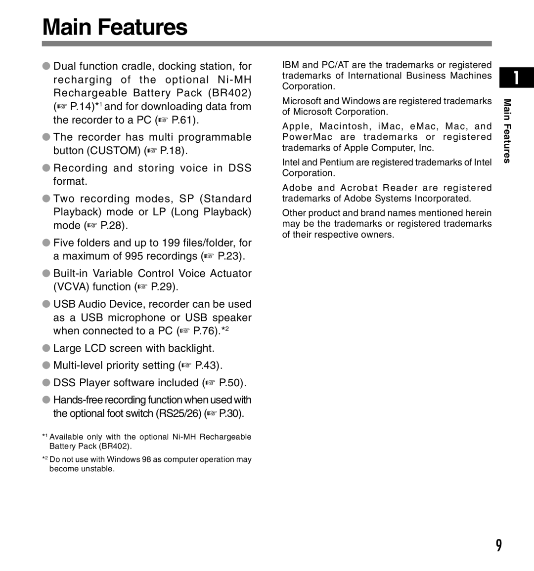 Olympus DS-3300 manual Main Features 