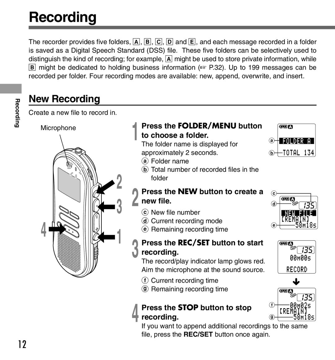 Olympus DS-333 manual New Recording 