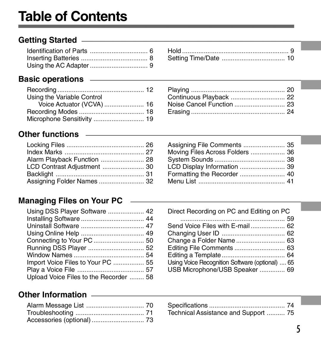 Olympus DS-333 manual Table of Contents 