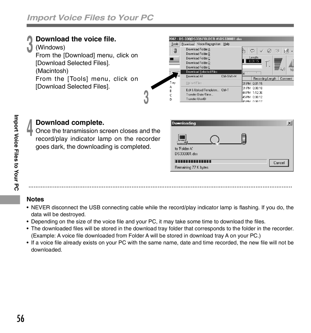 Olympus DS-333 manual Import Voice Files to Your PC, Download complete 