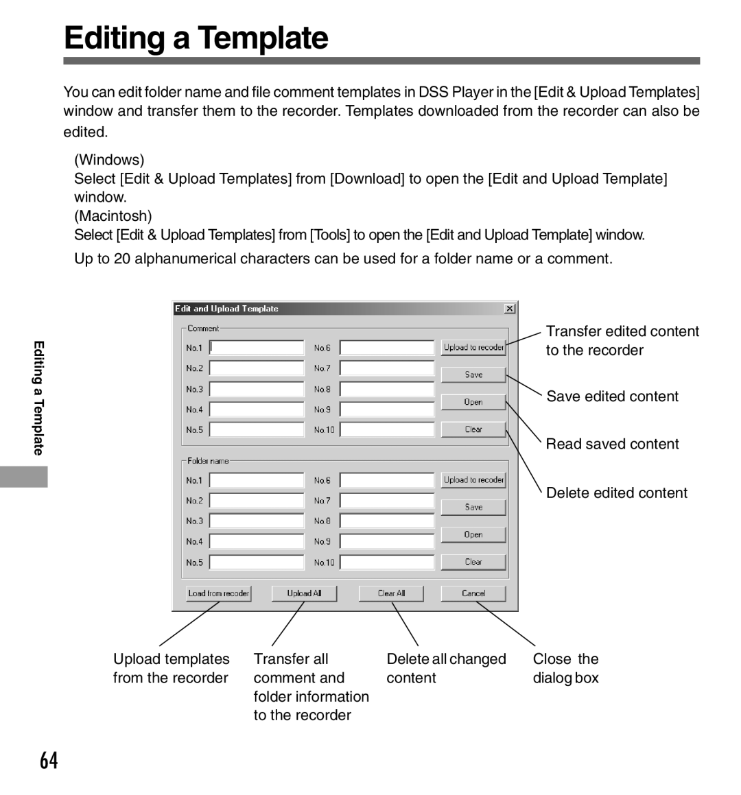 Olympus DS-333 manual Editing a Template 