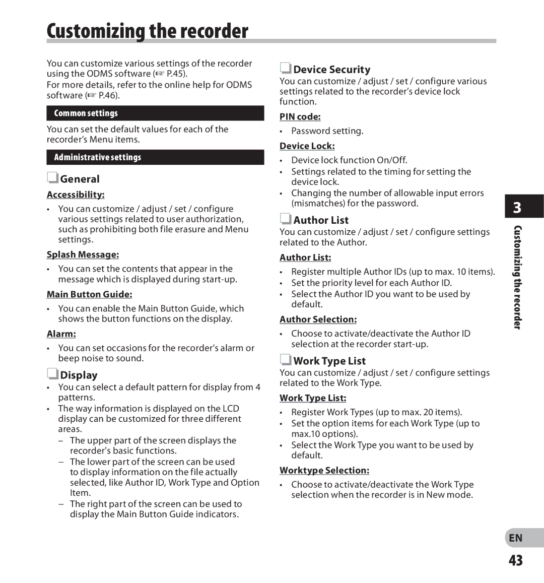 Olympus DS-3500 manual Customizing the recorder 