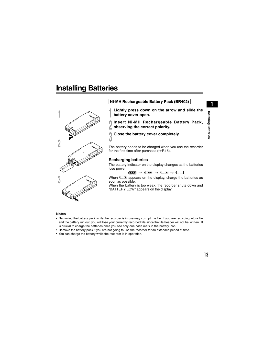 Olympus DS-4000 manual Installing Batteries 