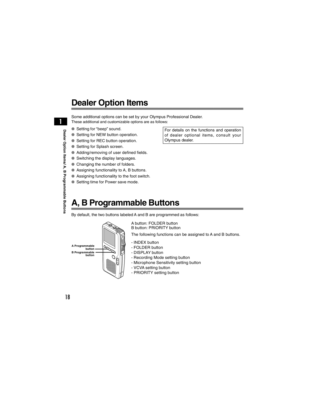 Olympus DS-4000 manual Programmable Buttons, Dealer Option Items/ a Programmable 