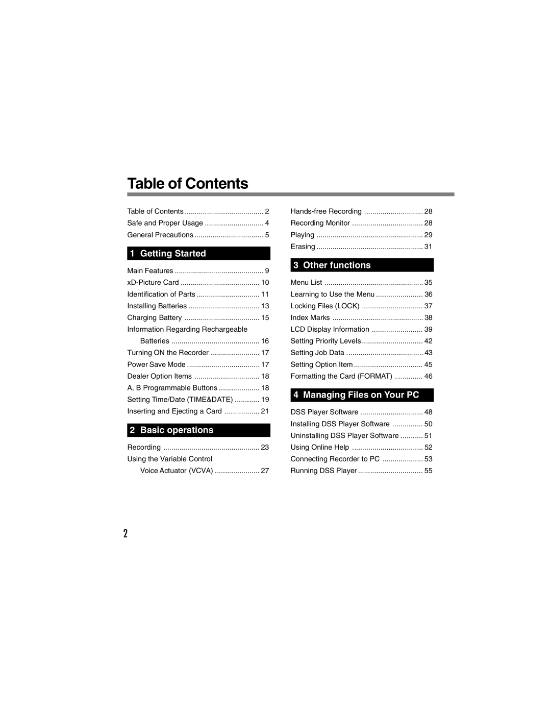 Olympus DS-4000 manual Table of Contents 