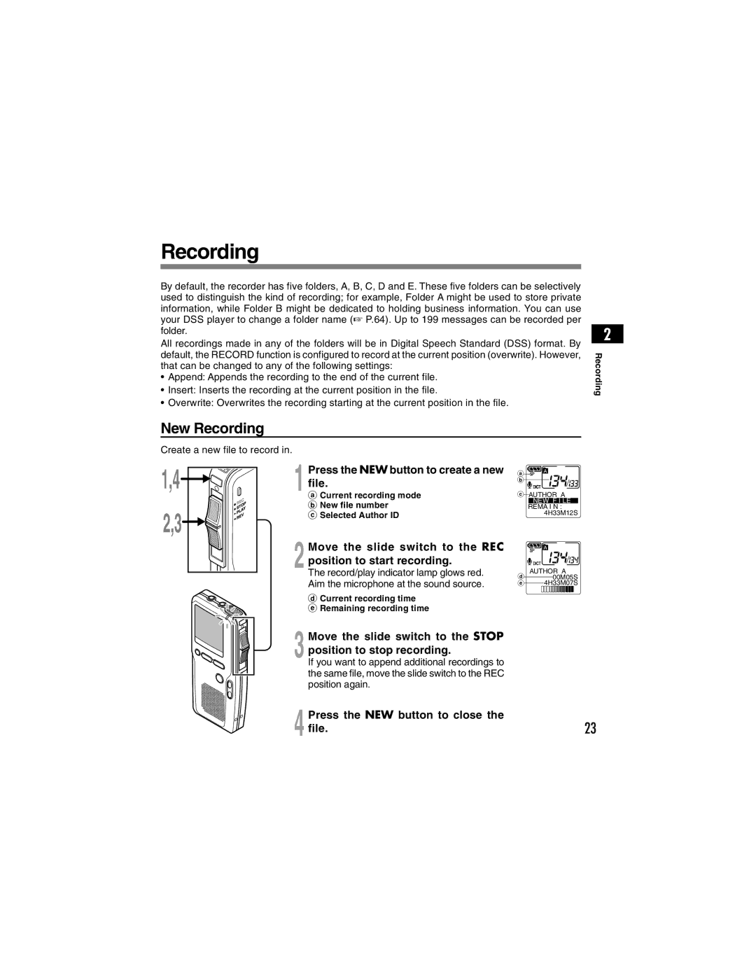 Olympus DS-4000 manual New Recording 