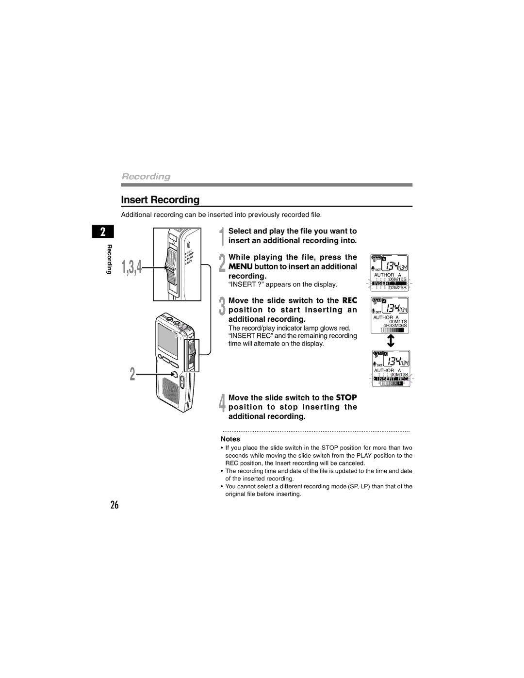 Olympus DS-4000 manual Insert Recording 