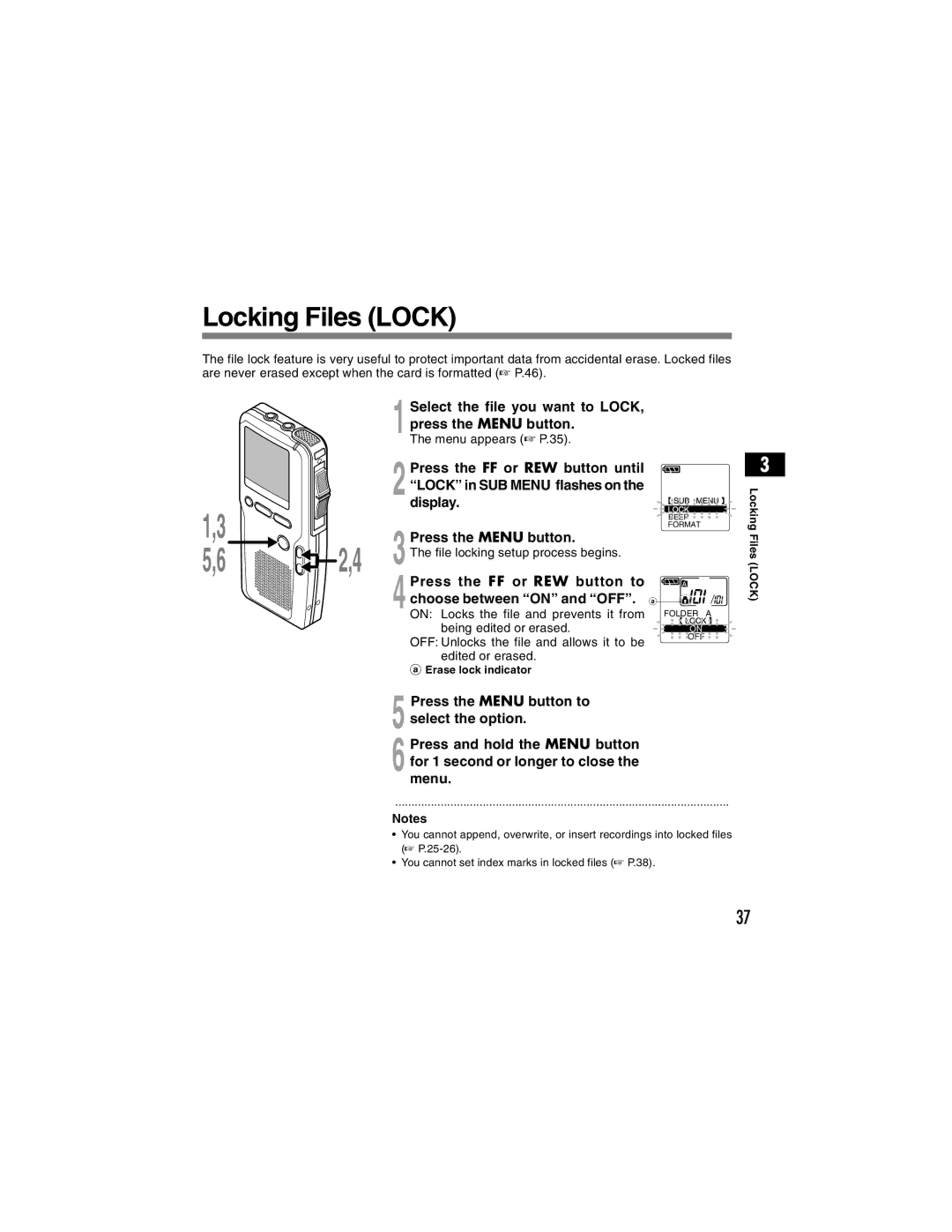 Olympus DS-4000 manual Locking Files Lock, Select the file you want to Lock Press the Menu button 