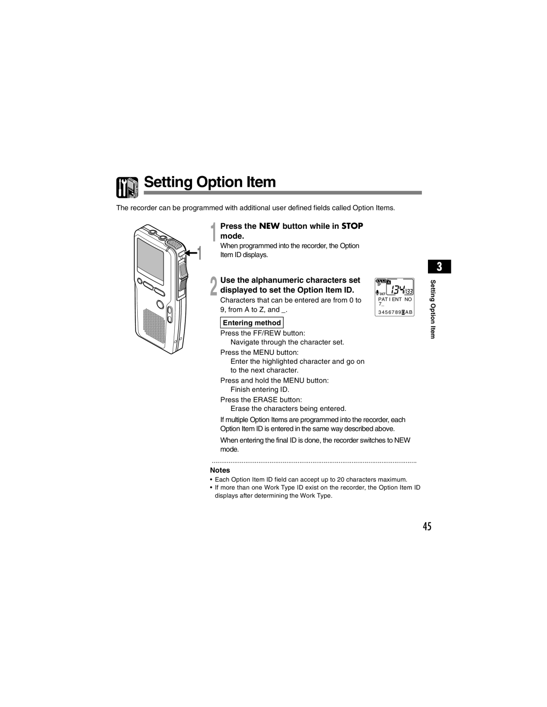 Olympus DS-4000 manual Setting Option Item, Entering method 