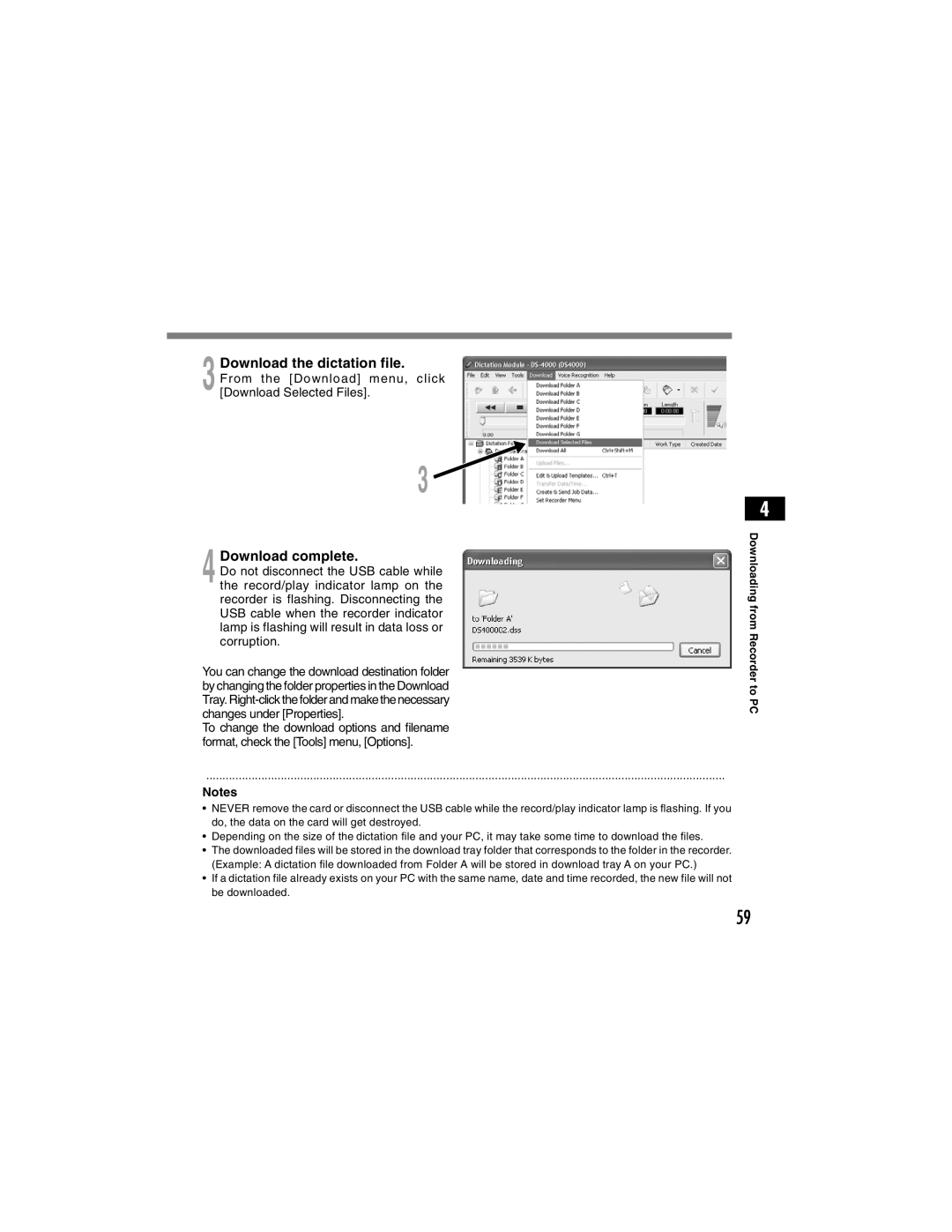 Olympus DS-4000 manual Download the dictation file, Download complete 