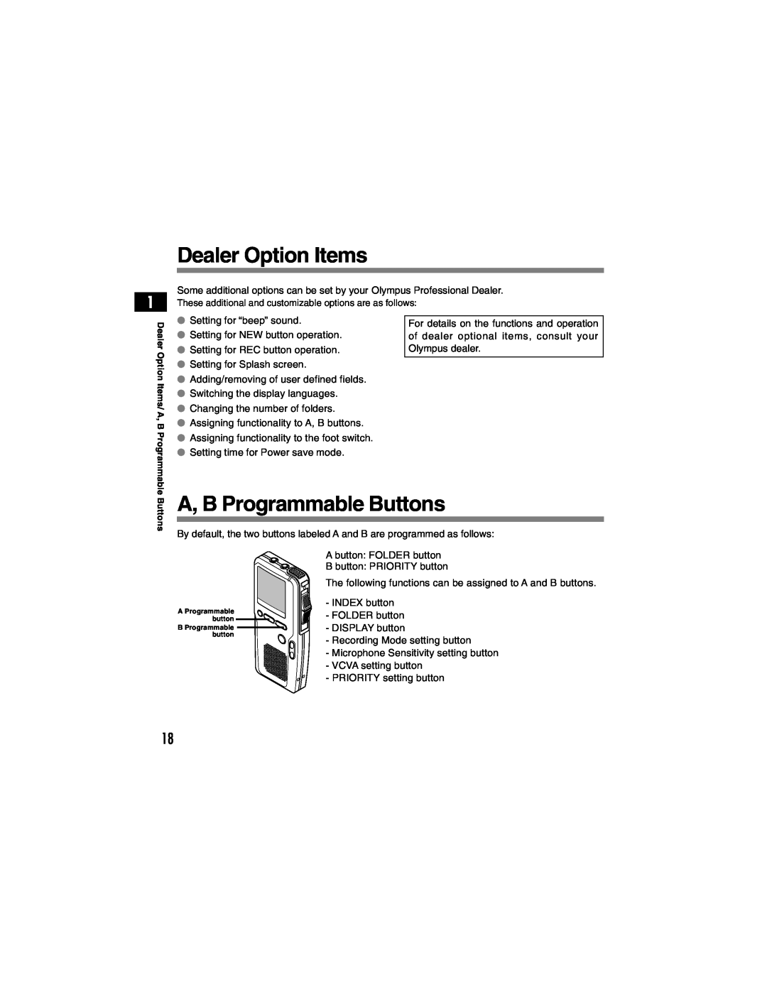 Olympus DS-4000 manual Dealer Option Items, A, B Programmable Buttons 