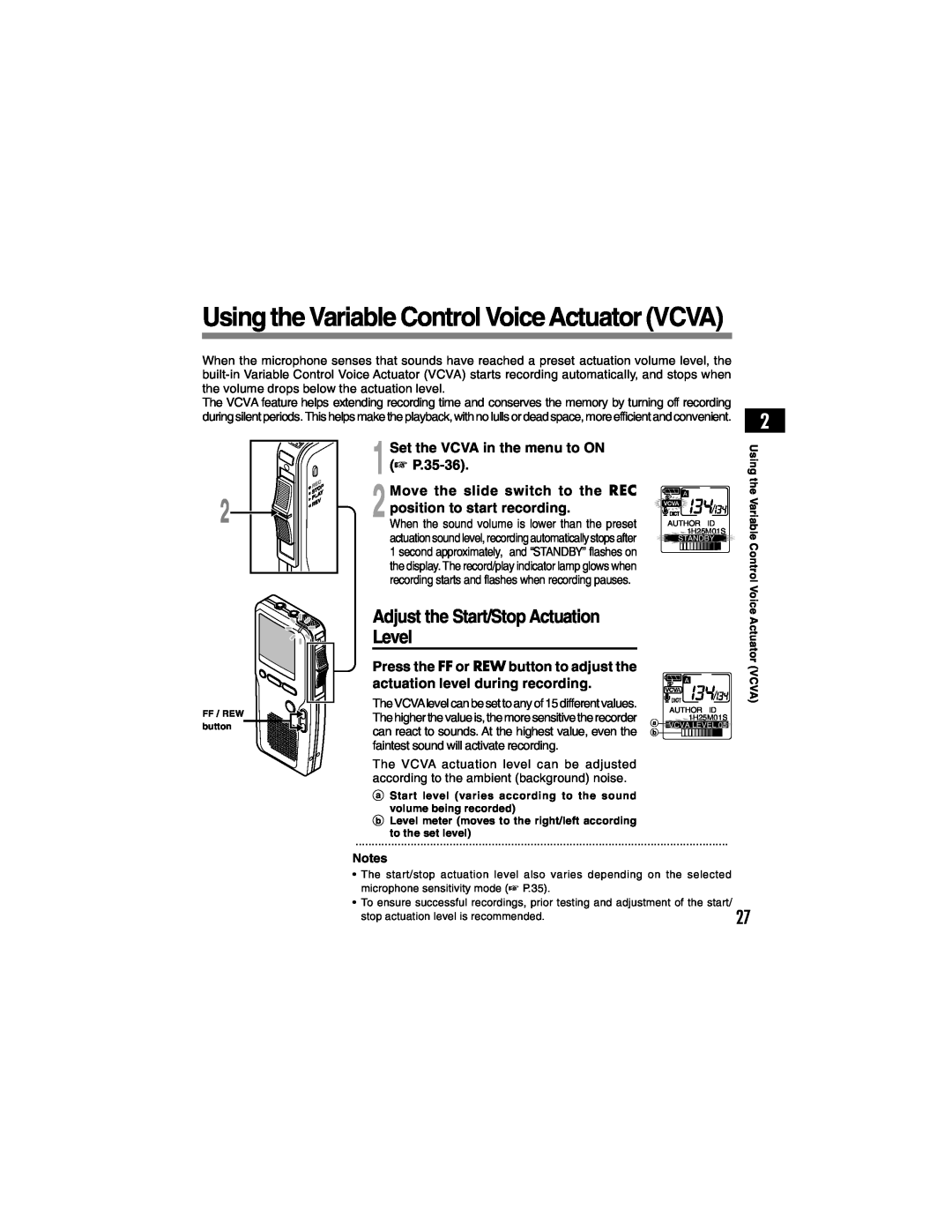 Olympus DS-4000 manual Using the Variable Control Voice Actuator VCVA, Adjust the Start/Stop Actuation Level 