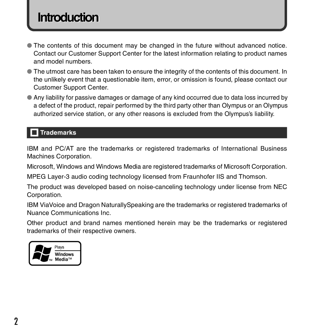 Olympus DS-40, DS-50, DS-30 manual Introduction, Trademarks 