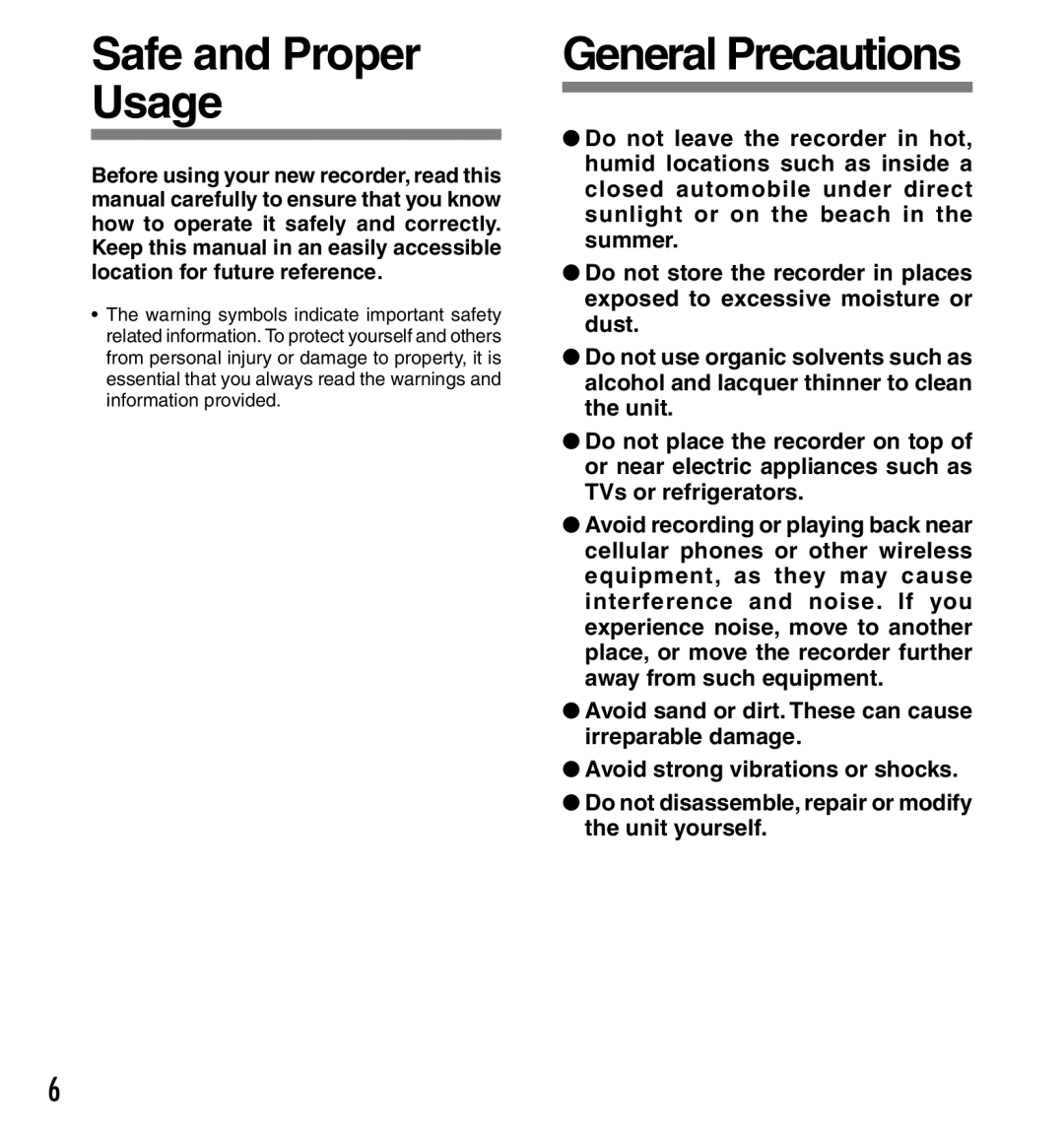 Olympus DS-50, DS-30, DS-40 manual Safe and Proper Usage 