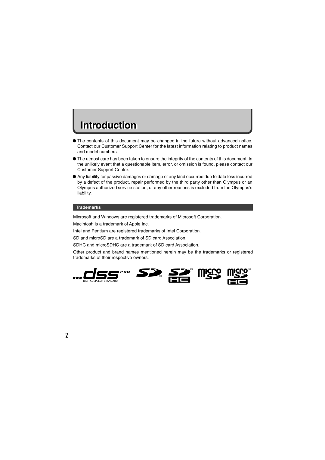 Olympus DS-5000iD manual IntroductionIntroduction, Trademarks 