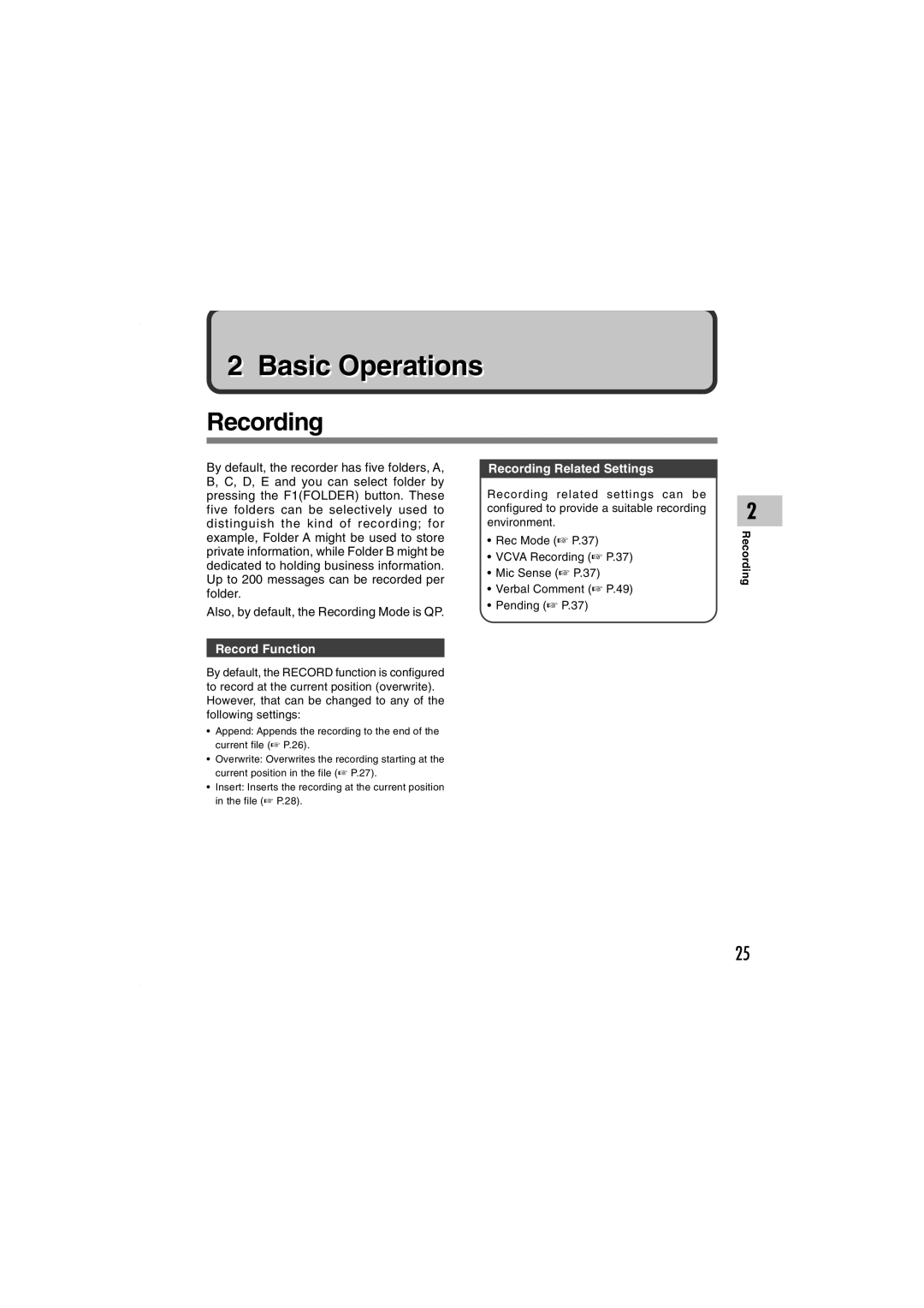 Olympus DS-5000iD manual Recording Related Settings, Record Function 