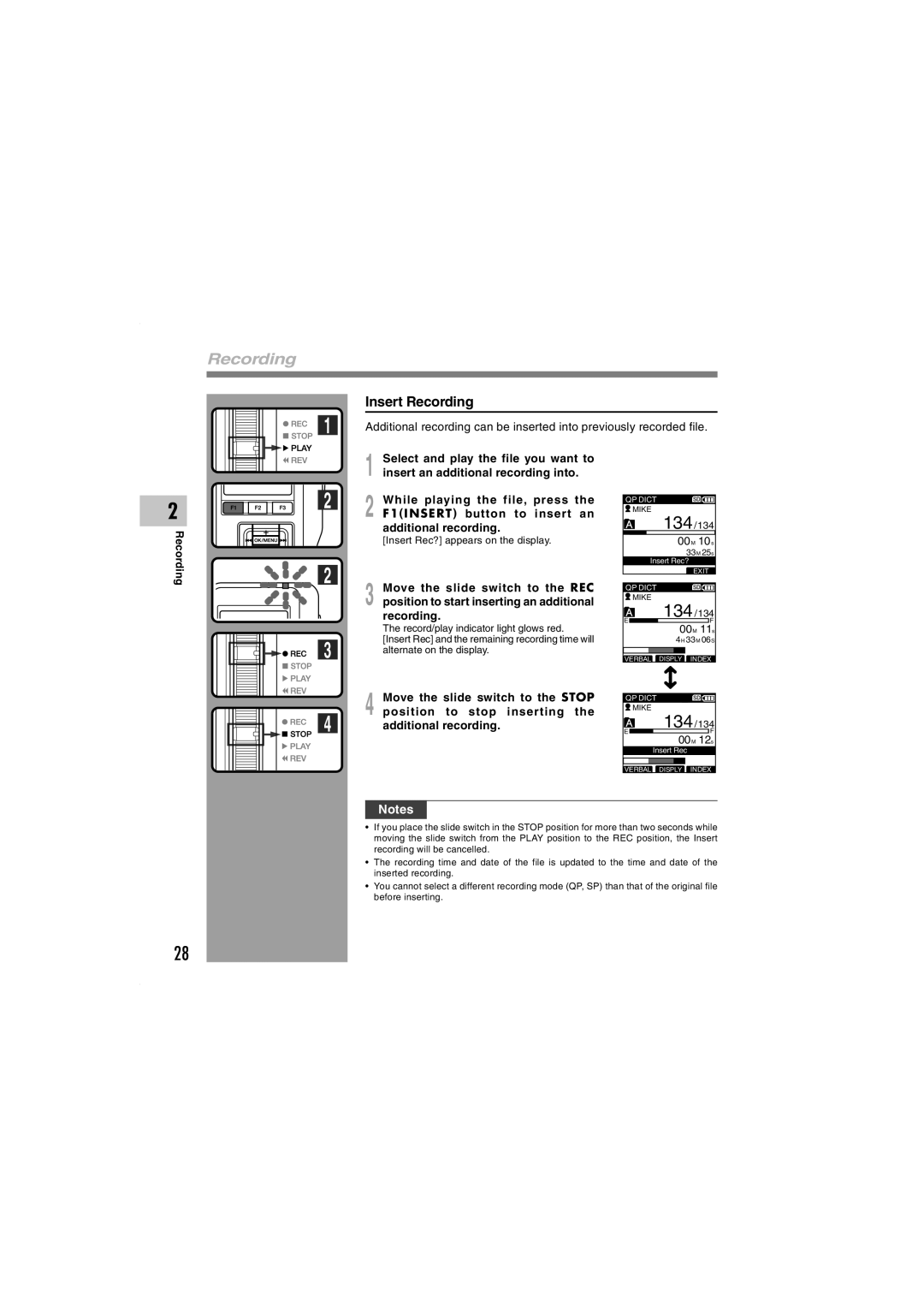 Olympus DS-5000iD manual Insert Recording, 00M 12s 