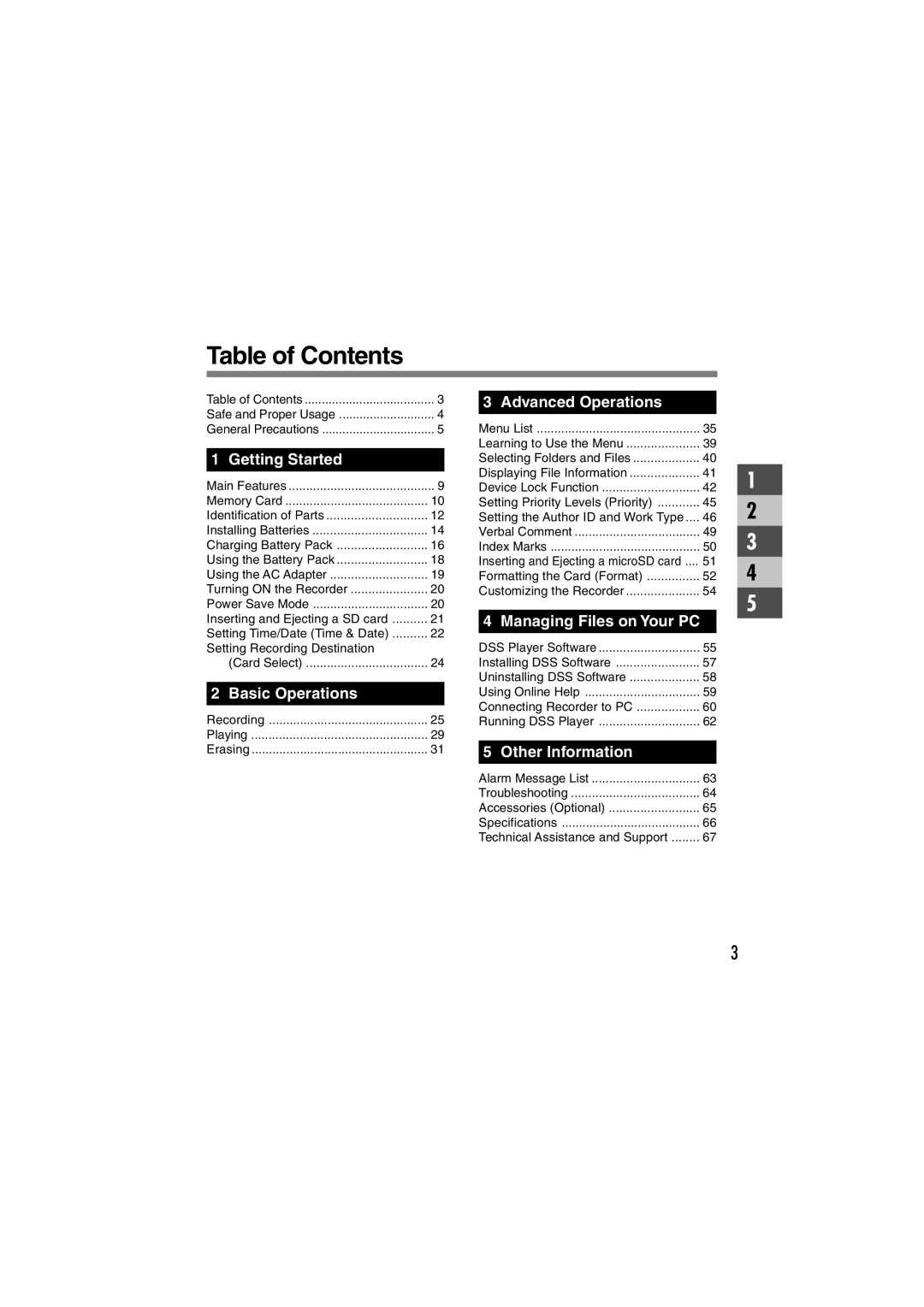 Olympus DS-5000iD manual Table of Contents 