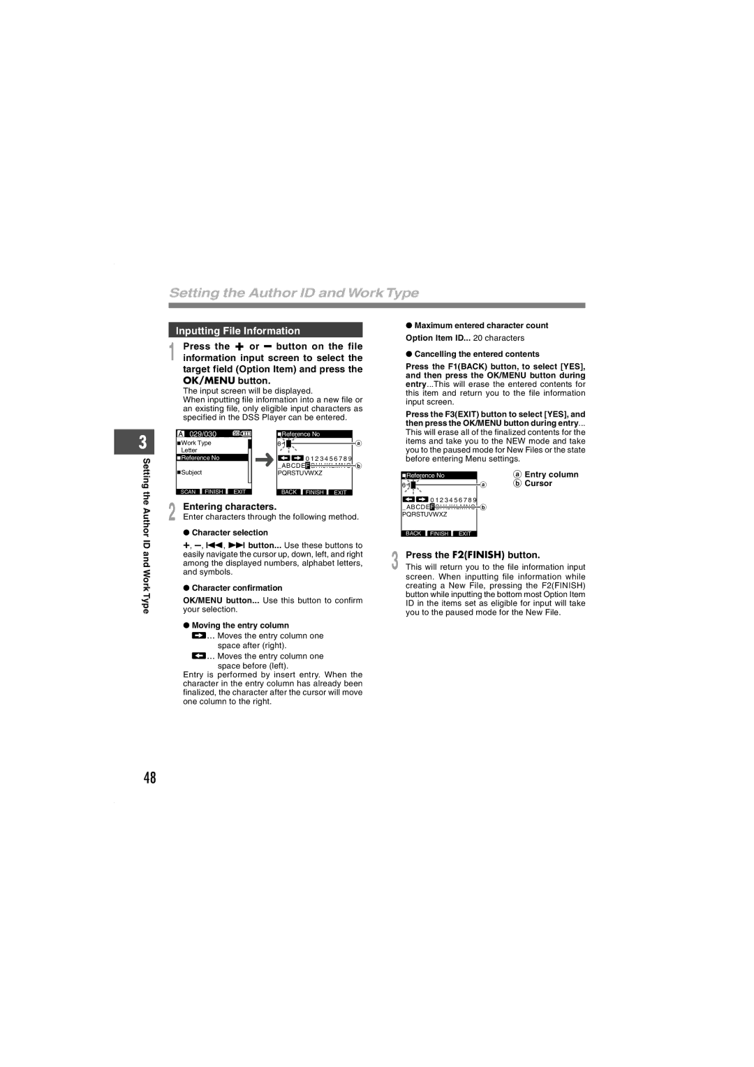 Olympus DS-5000iD manual Inputting File Information, Entering characters 