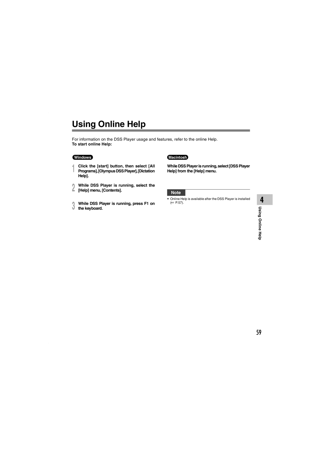 Olympus DS-5000iD manual Using Online Help, To start online Help 