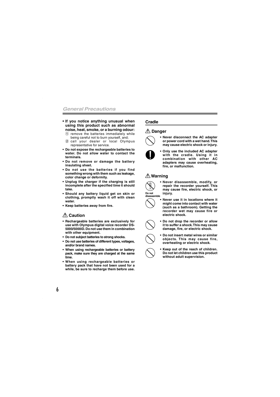 Olympus DS-5000iD manual General Precautions, Cradle 