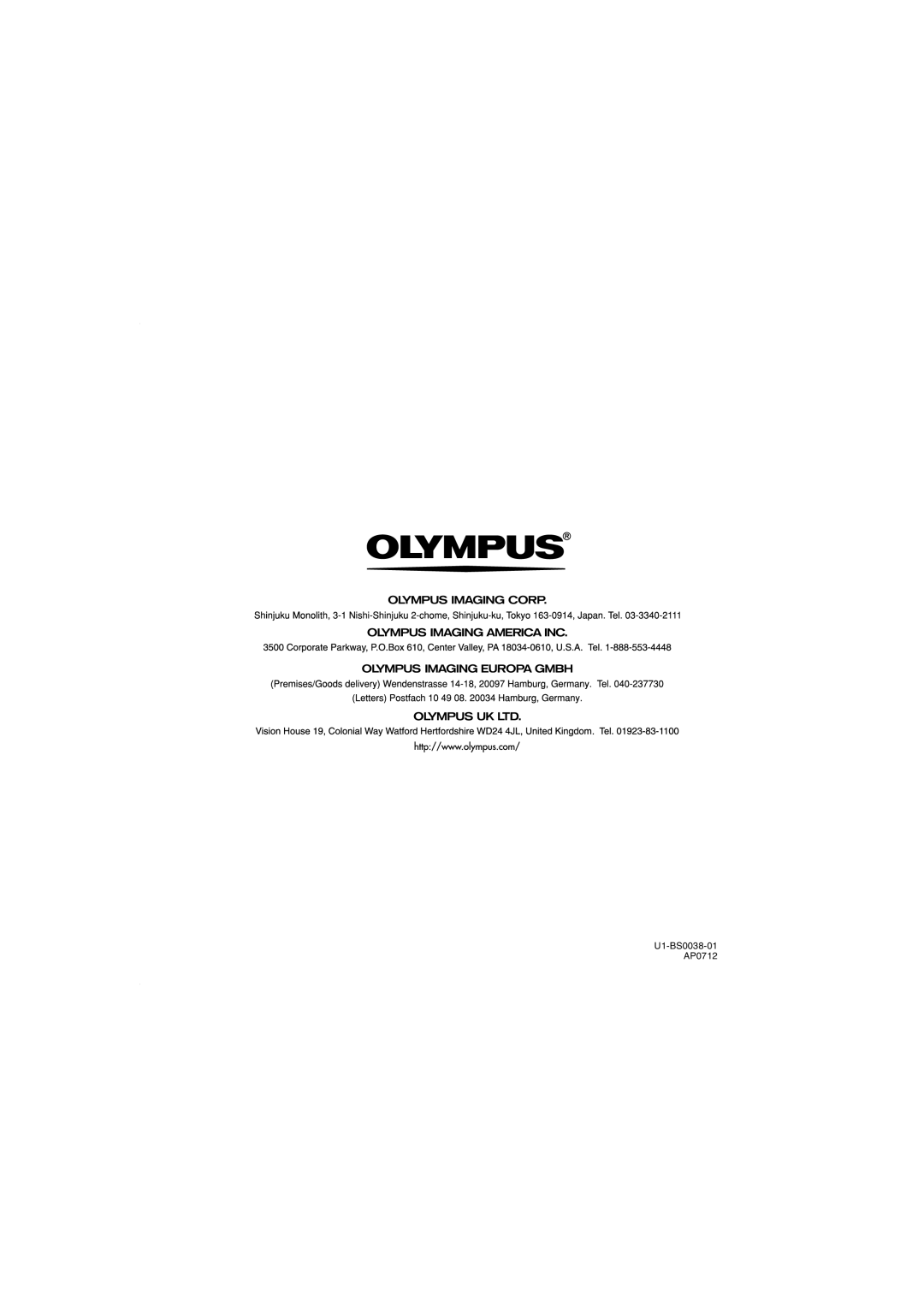 Olympus DS-5000iD manual U1-BS0038-01 AP0712 