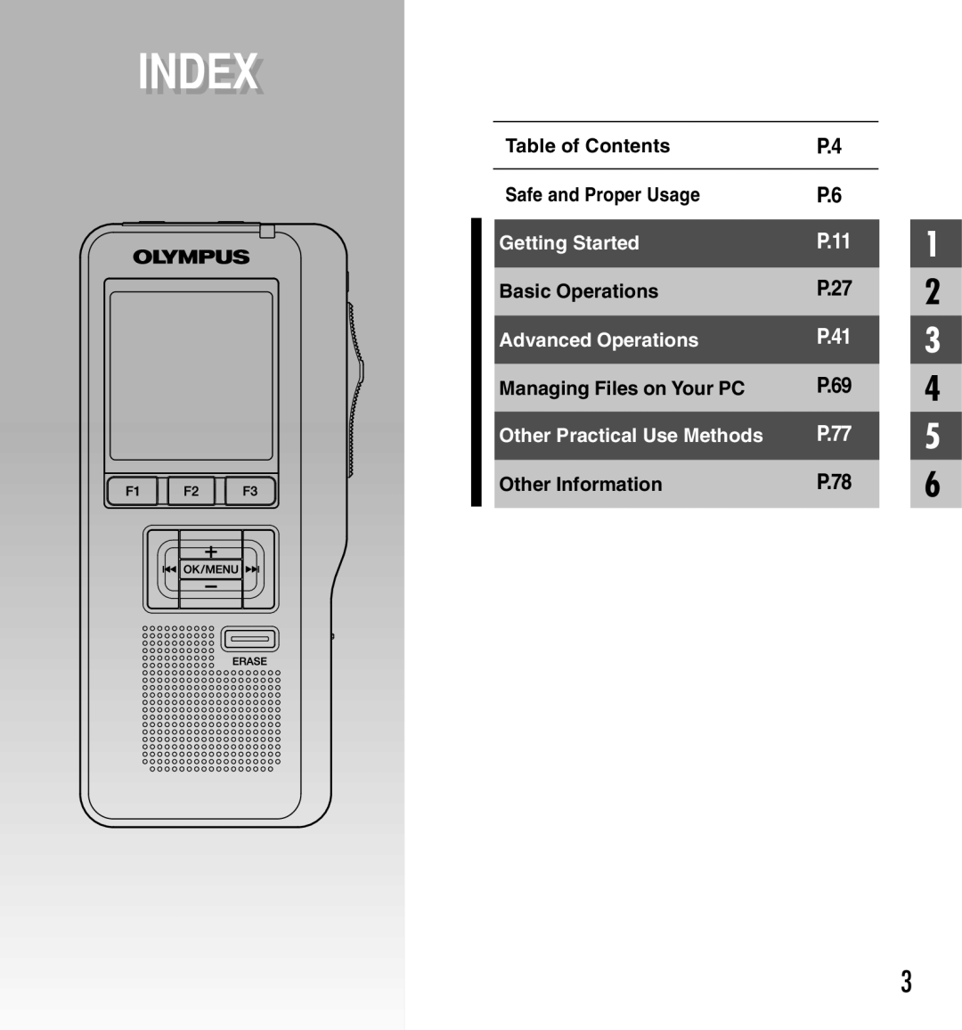 Olympus DS-5000iD manual Getting Started, Advanced Operations, Other Practical Use Methods 