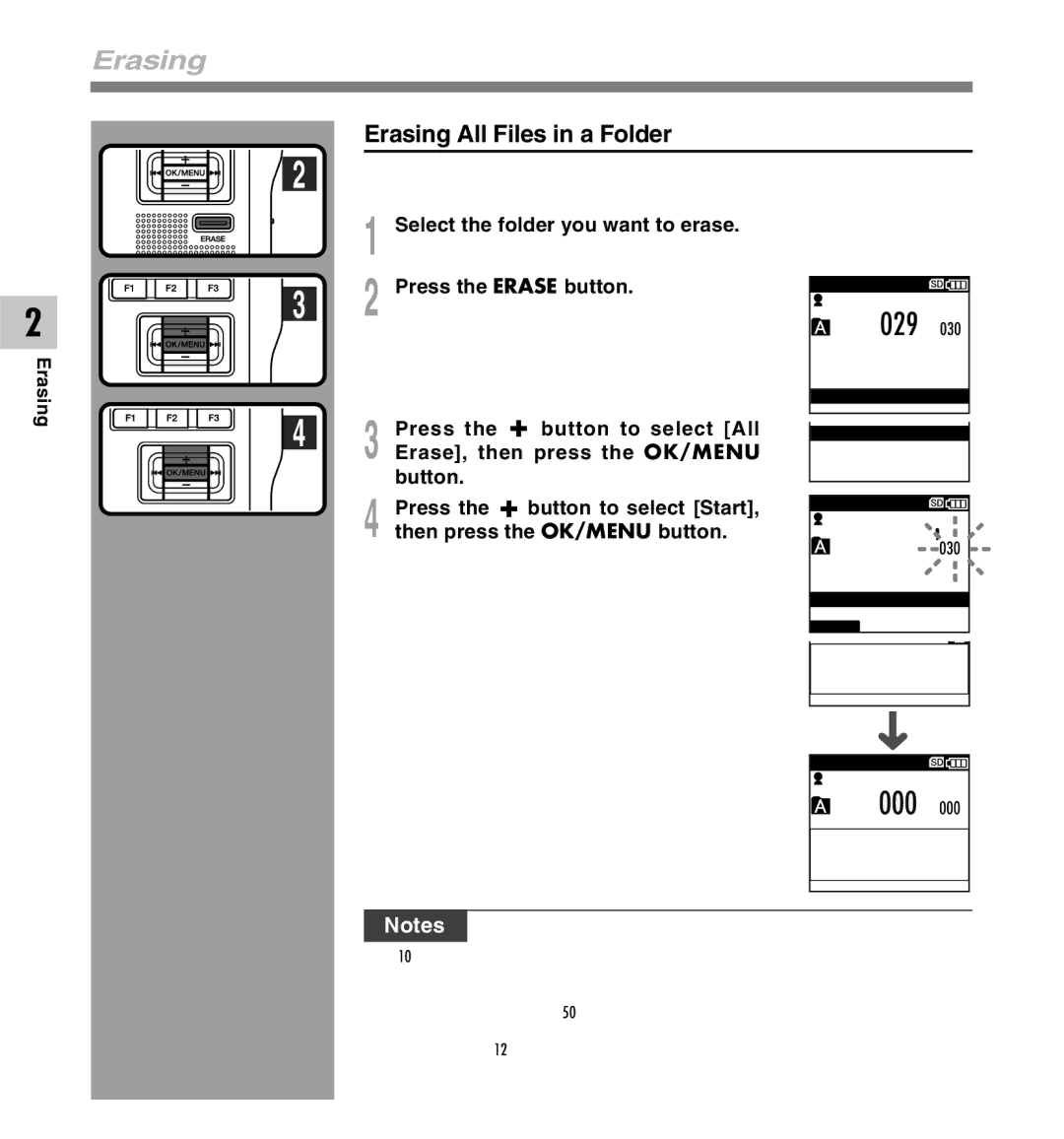 Olympus DS-5000iD manual Erasing All Files in a Folder 