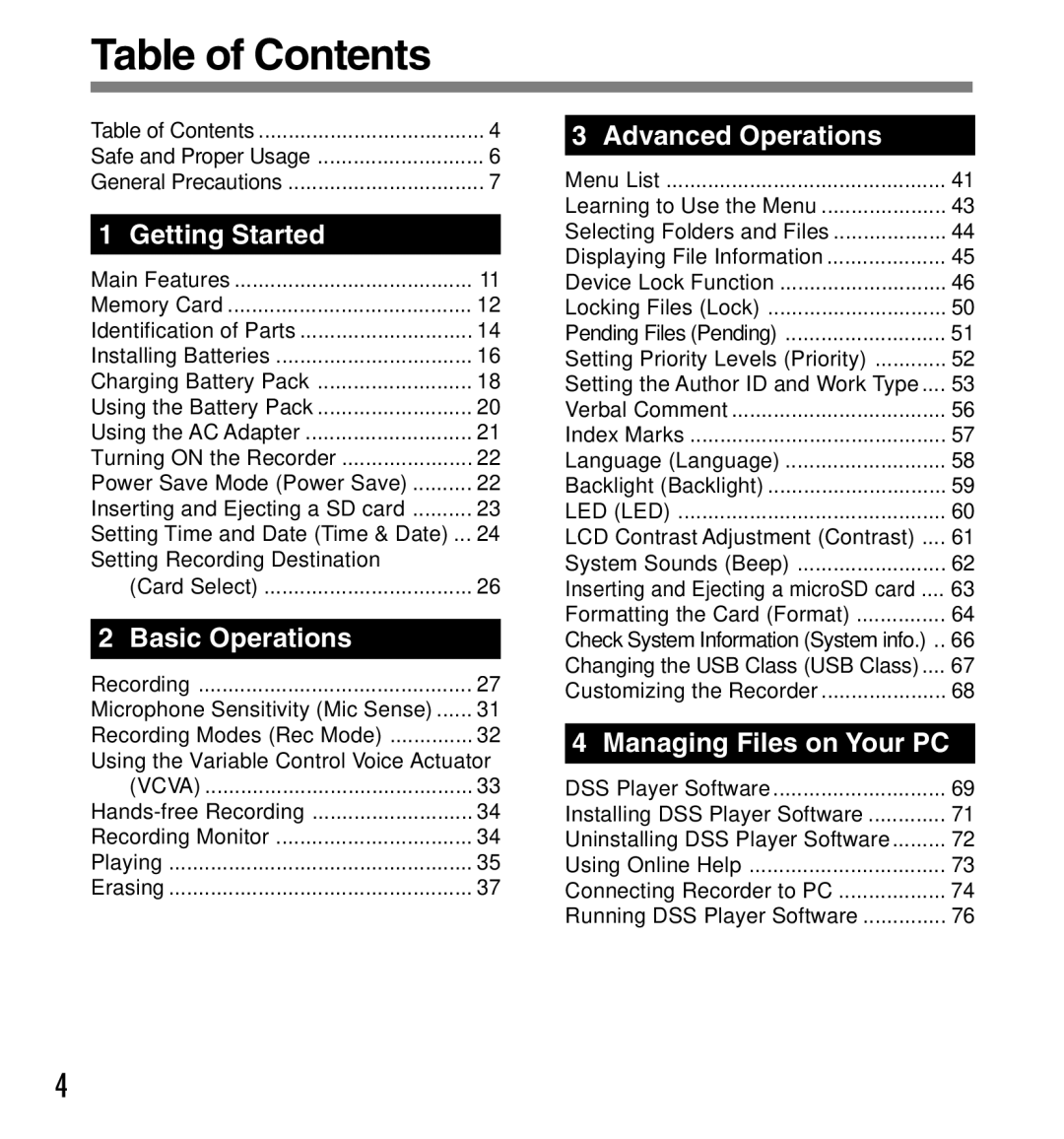 Olympus DS-5000iD manual Table of Contents 