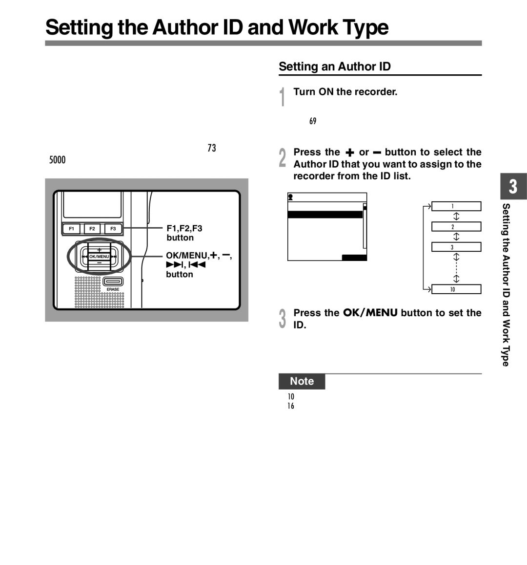 Olympus DS-5000 manual Setting the Author ID and Work Type, Setting an Author ID, By default the Author ID is set to DS5000 