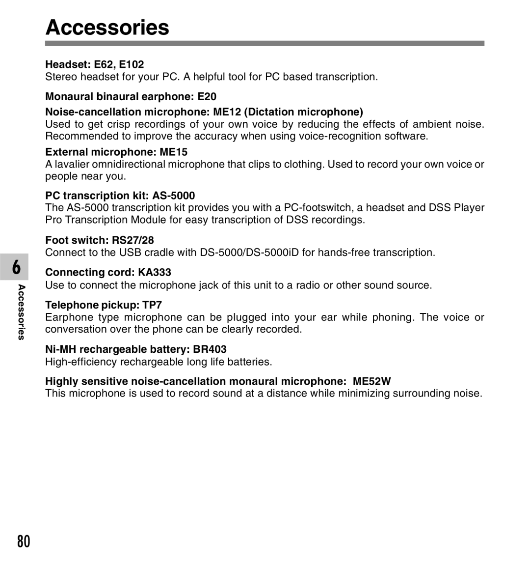 Olympus DS-5000iD manual Accessories 