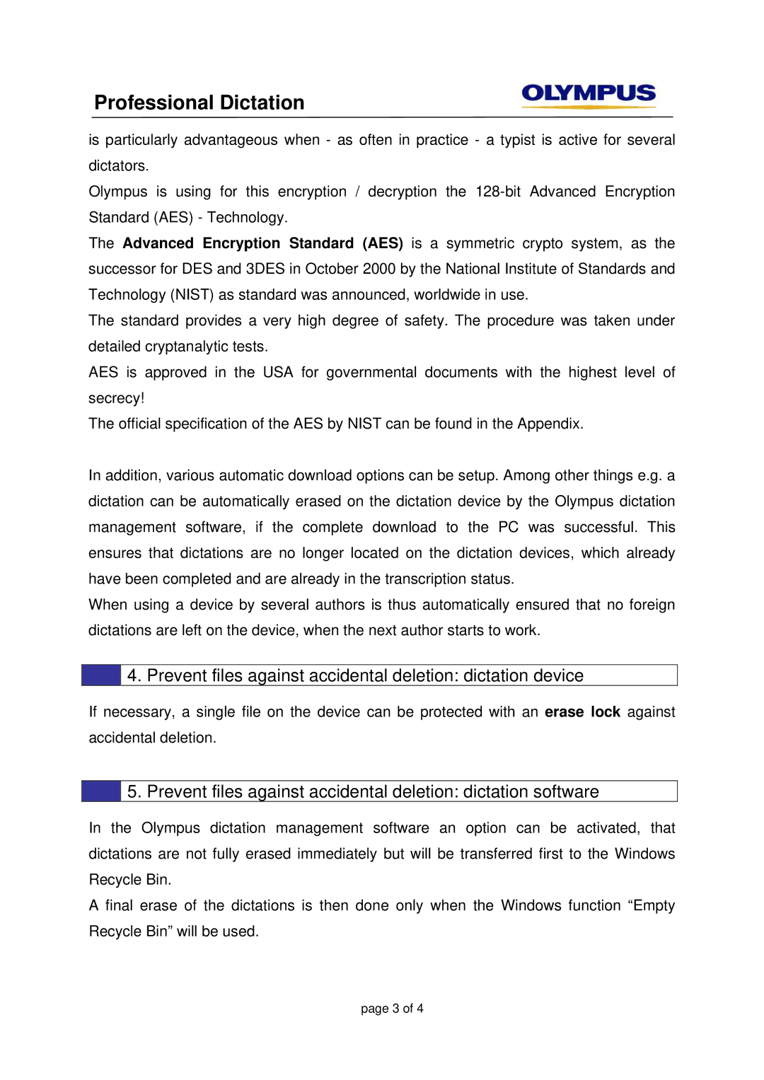 Olympus DS-3400, DS-500iD manual Prevent files against accidental deletion dictation device 