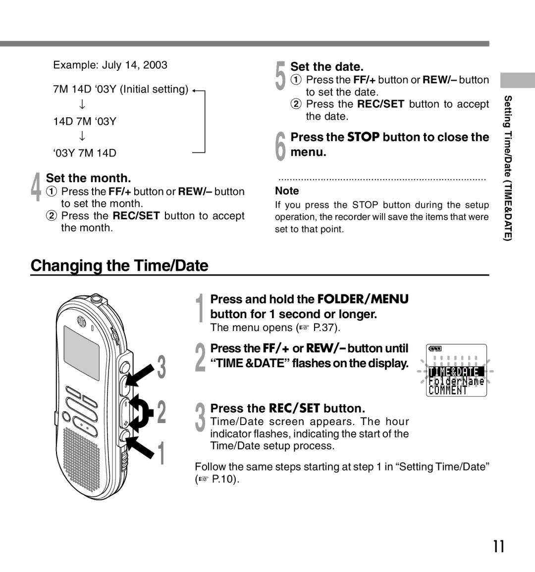 Olympus DS-660 manual Changing the Time/Date 