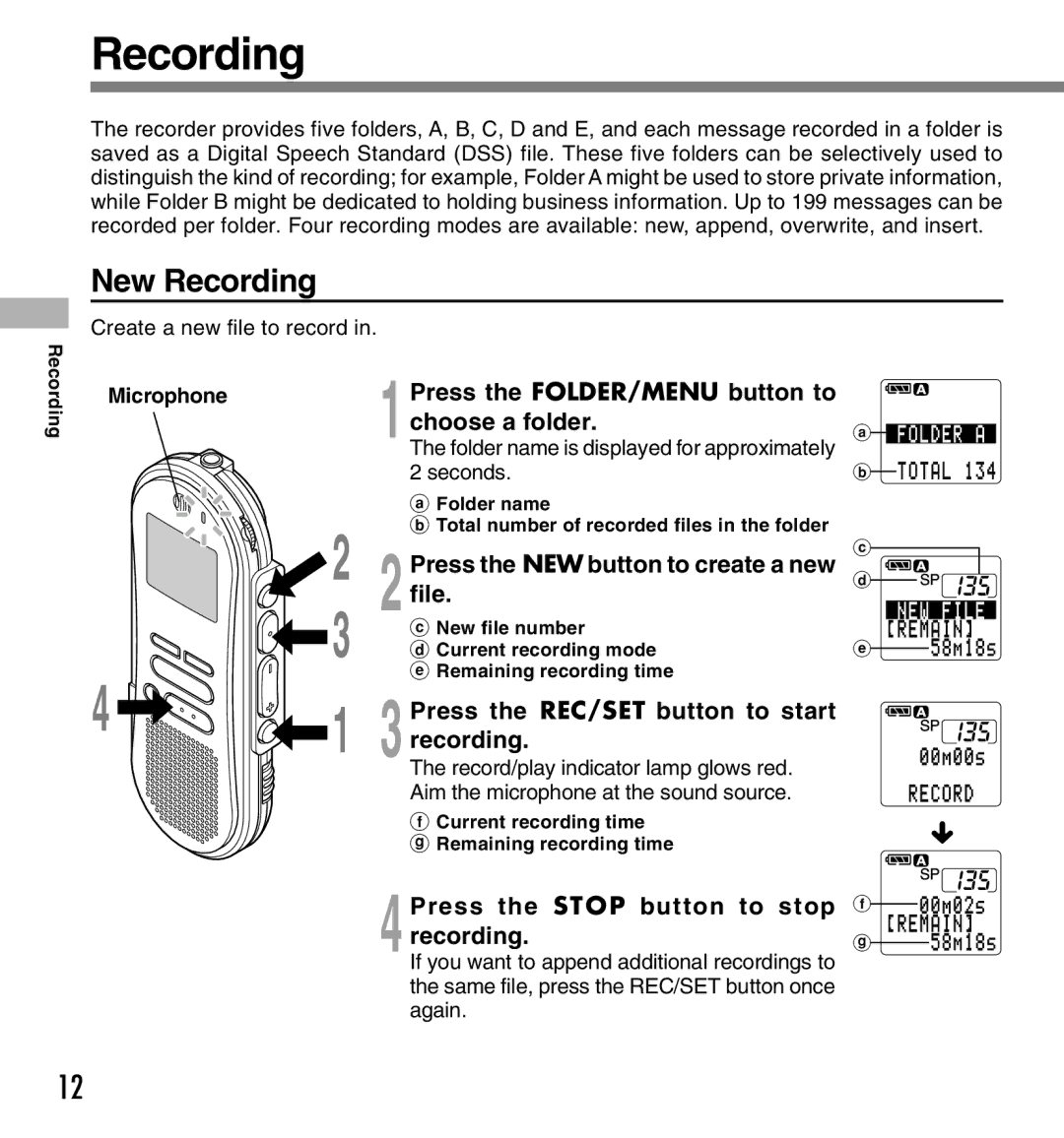 Olympus DS-660 manual New Recording 