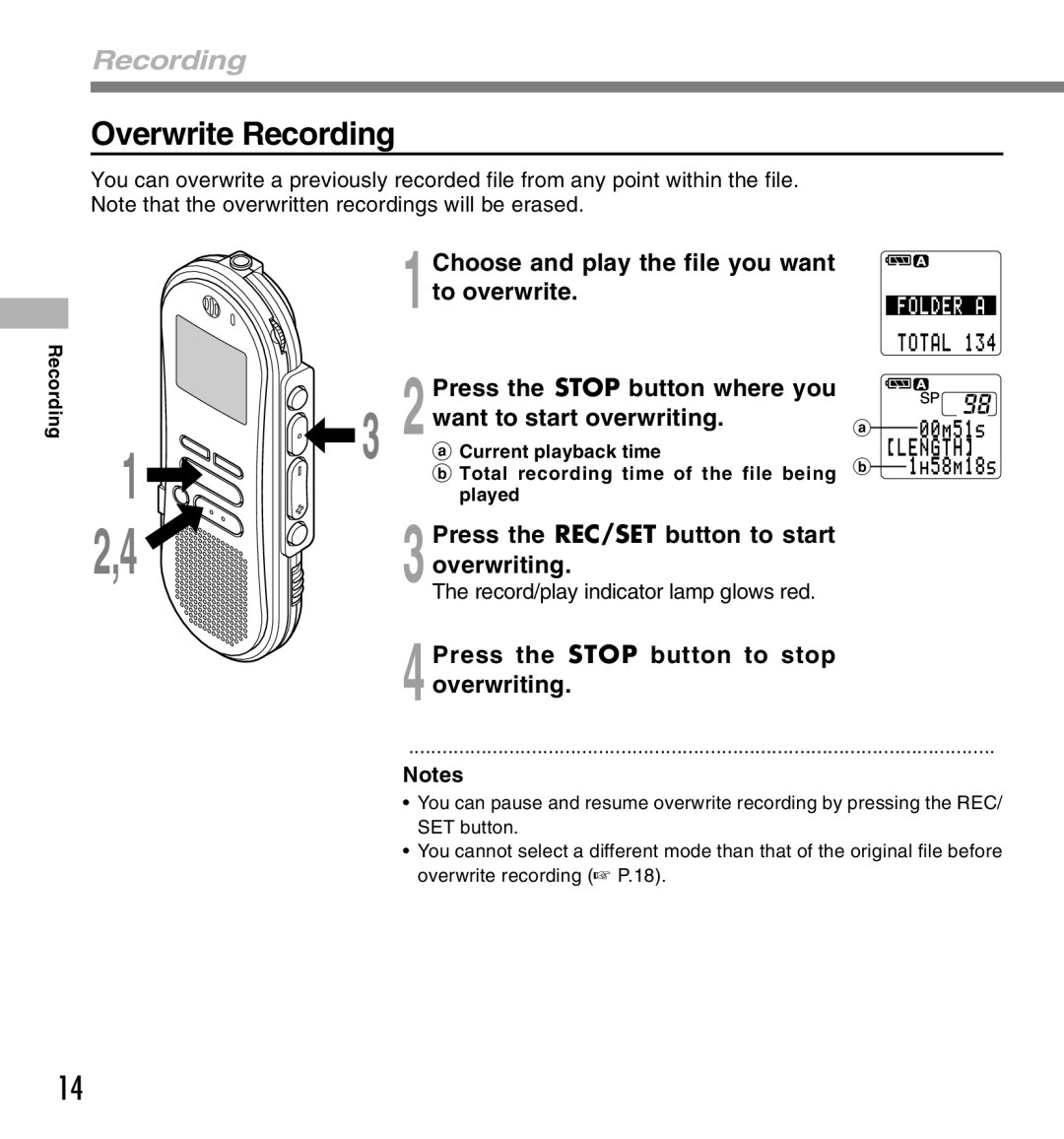 Olympus DS-660 manual Overwrite Recording 