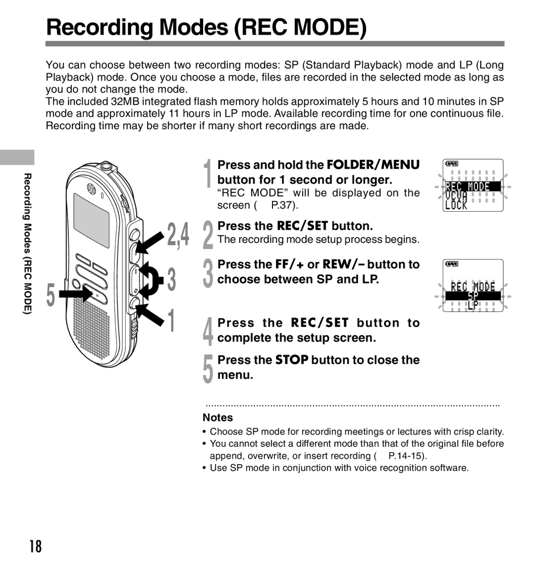 Olympus DS-660 manual Recording Modes REC Mode 