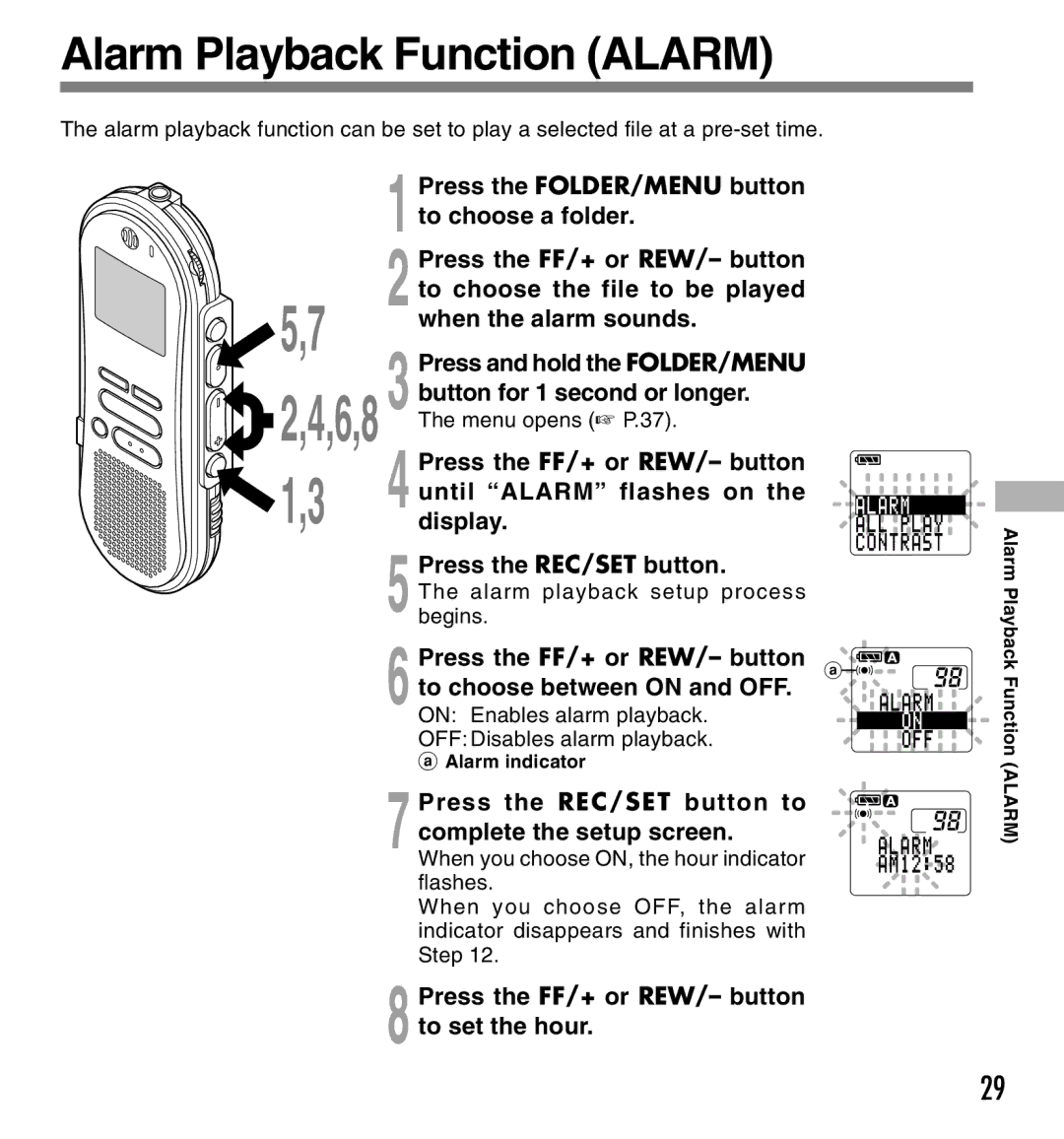 Olympus DS-660 manual Alarm Playback Function Alarm 