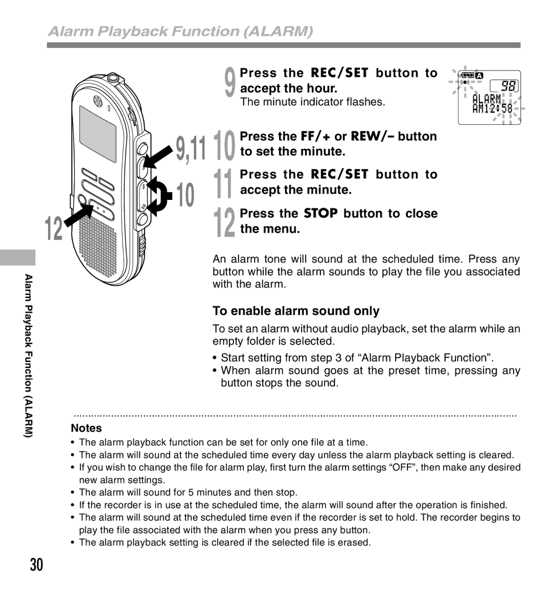 Olympus DS-660 manual Accept the hour, 11 10 to set the minute, Accept the minute, Press the Stop button to close, Menu 