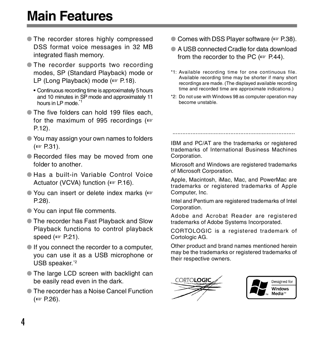 Olympus DS-660 manual Main Features 