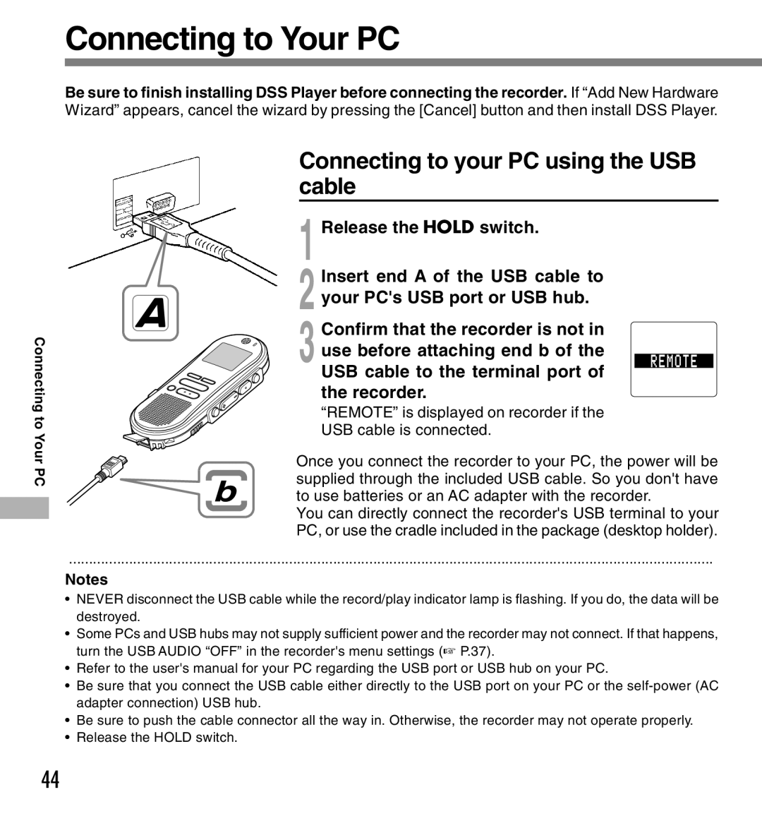 Olympus DS-660 manual Connecting to Your PC, Connecting to your PC using the USB cable 