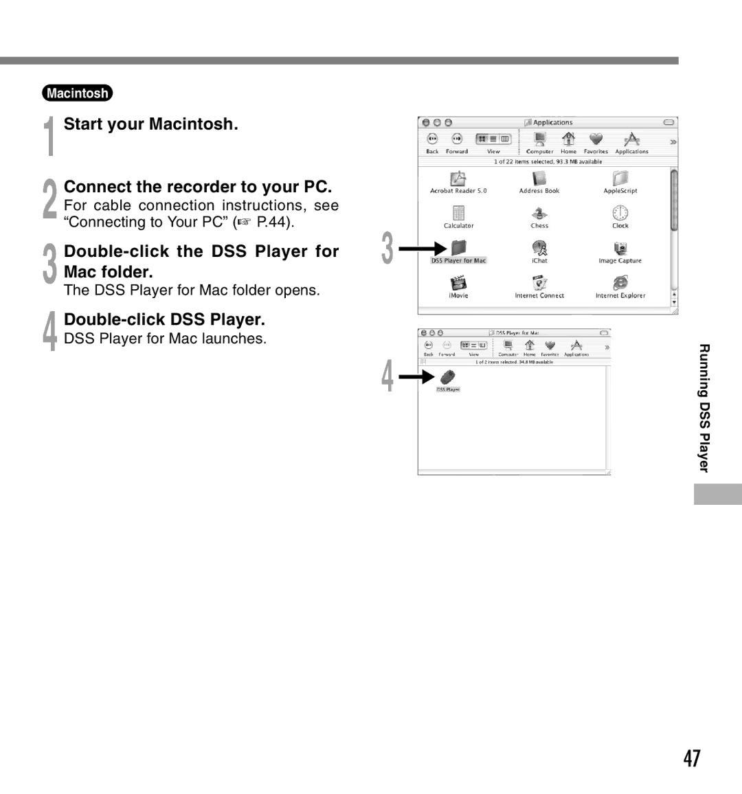 Olympus DS-660 manual Start your Macintosh, Double-click the DSS Player for Mac folder, Double-click DSS Player 