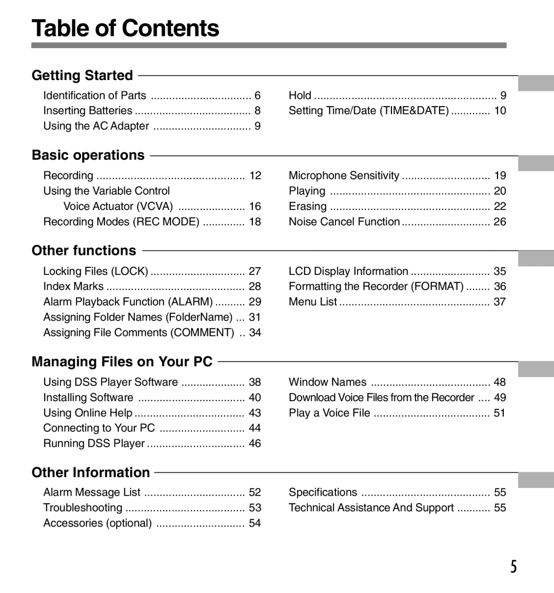 Olympus DS-660 manual Table of Contents 