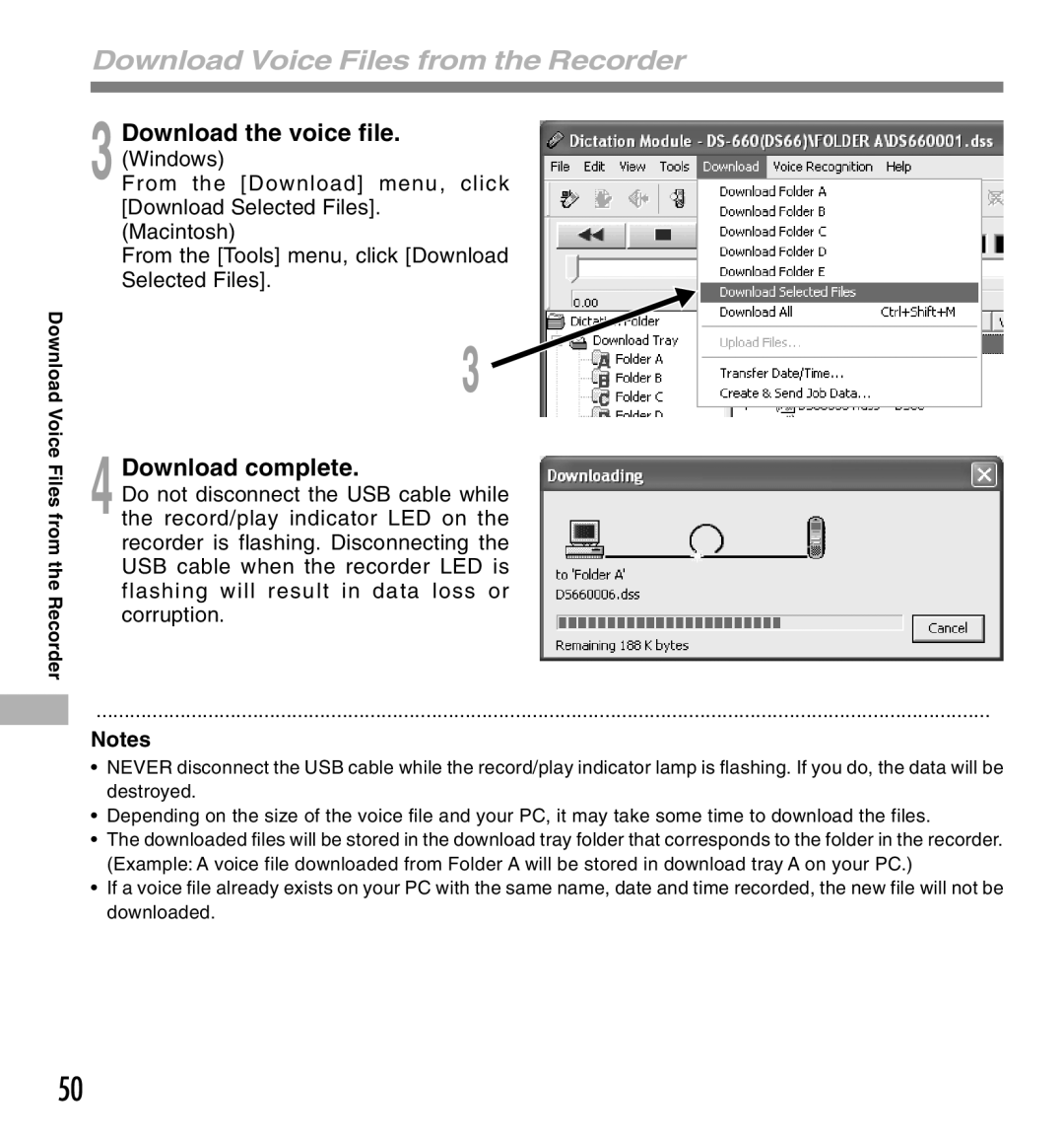 Olympus DS-660 manual Download Voice Files from the Recorder, Download complete 