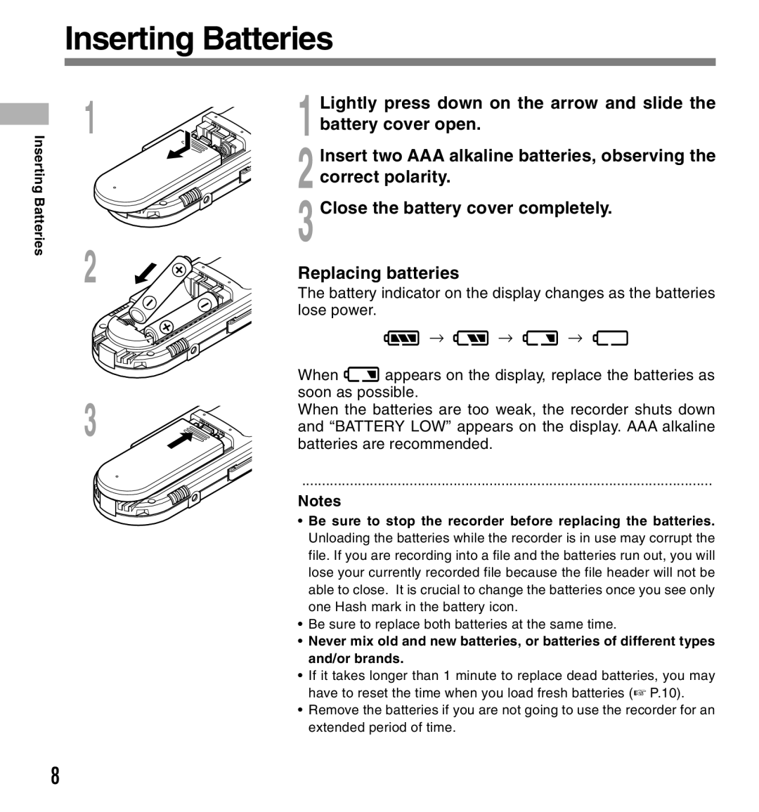 Olympus DS-660 manual Inserting Batteries 